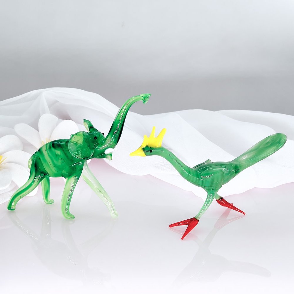 Vintage Hand Blownglass Mini Elephant & Chicken Set of 2
